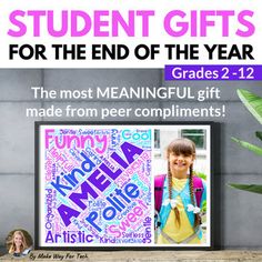 The most meaningful end of the year student gifts you can find! 100% made from classmates' compliments, these word art collage gifts will uplift students at the end of the year and send them off feeling special and appreciated!How does it all work?Add each of your student's names to the included Goo... End Of The Year Student Gifts 3rd Grade, Cricut End Of Year Student Gifts, Meaningful End Of Year Student Gifts, Message From Teacher To Student End Of Year, End Of Year Gift Tags For Students Free, Student Gifts End Of Year, End Of Year Student Gifts, End Of The Year Party, Beyond Birthday