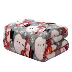 two polar bears and snowflakes on grey flannel fleece throw blankets