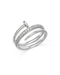 Bloomingdale's Diamond Nail Coil Ring in 14K White Gold, 0.20 ct. t.w. - 100% Exclusive Brilliant Cut Round Diamond Ring For Evening, Diamond Ring With Accents For Evening, White Gold Rings With Prong Setting For Evening, White Gold Prong Set Evening Ring, Evening White Gold Rings With Vs Clarity, White Gold Diamond Ring With Diamond Accents For Evening, White Gold Diamond Ring With Accents For Evening, Luxury Rings With A Modern Twist In White, White Gold Spiral Anniversary Ring