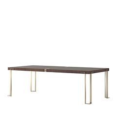 a rectangular table with metal legs and a wooden top