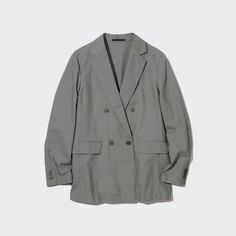 Linen Blend Jacket Closet App, Stylish Drapes, Elegant Drapes, Stylish Jackets, Double Breasted Coat, Styling Ideas, Women's Coats & Jackets, Linen Women, Uniqlo