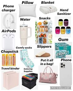 the contents of a travel bag are shown in this graphic above it is an image of what to pack for a trip