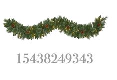 a christmas garland with pine cones and lights is shown in the middle of an image