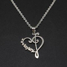 Personalized Name Music Note Necklace - Treble Clef and Bass Clef Initial Necklace, Gift for musicia Music-themed Metal Jewelry For Gifts, Heart-shaped Music-themed Jewelry Gift, Music-themed Heart-shaped Jewelry Gift, Nickel-free Sterling Silver Music-themed Necklace, Silver Heart-shaped Music-themed Jewelry, Music-themed Silver Heart Jewelry, Music-themed Pendant Jewelry As Gift, Nickel-free Music-themed Jewelry As Gift, Music-themed Pendant Jewelry For Gifts