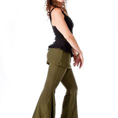 Bellbottom pants Womens Yoga Pants, Flare with attached skirt, SASSY PANTS, festival clothing, belly Casual Cotton Bottoms With Flared Hem, Trendy Cotton Flares With Flared Hem, Trendy Cotton Bottoms With Flared Hem, Green Flare Jeans Full Length, Fitted Cotton Bottoms With Flared Hem, Stretch Wide Leg Pants With Flared Hem For Spring, Spring Stretch Wide Leg Pants With Flared Hem, Chic Stretch Bottoms With Flared Hem, Stretch Flare Jeans With Flared Hem For Summer