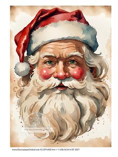 a watercolor painting of santa claus wearing a red nose and hat with his eyes closed