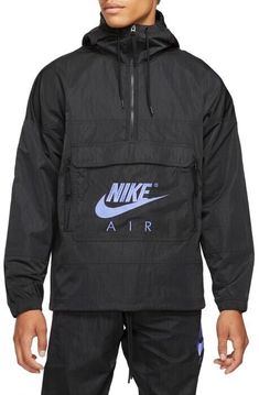 Nike Air Unlined Anorak Windbreaker Black Rush Violet Rare DD6406-011 Small. 🔅🔅LOW PRICE ON RARE ITEM!! 🔅🔅 THE NIKE AIR ANORAK IS A STYLING STAPLE WITH DETAILS INSPIRED BY AN '80S AIR FORCE CAMPAIGN. RETRO DETAILS COME IN THE FORM OF A HEADLINE FROM THE CAMPAIGN EMBROIDERED ON THE BACK PANEL, COLOR BLOCKING DETAILS AND A FUTURA AIR GRAPHIC EMBROIDERED ON THE FRONT POCKET. LIGHTWEIGHT AND UNLINED THIS LIGHTWEIGHT WOVEN PULLOVER HAS A SMOOTH FEEL AND SLIGHT SHINE. IT'S UNLINED FOR VERSATILE LAYERING AND FEATURES A LOOSE FIT FOR A COMFORTABLE, DISTRACTION-FREE FEEL. '80S INFLUENCE "GET OVER YOUR FEAR OF HEIGHTS" IS A HEADLINE PULLED FROM AN '86 NIKE AIR FORCE CAMPAIGN. THE NIKE FUTURA AIR LOGO IS EMBROIDERED ON THE FRONT POCKET. A RECYCLED FRONT ZIPPER PROVIDES STYLING OPTIONS. THE SNAP F Technical Sports Windbreaker With Pockets, Nike Casual Half-zip Track Jacket, Casual Nike Half-zip Track Jacket, Half-zip Nylon Track Jacket For Streetwear, Nylon Half-zip Track Jacket For Streetwear, Technical Long Sleeve Windbreaker With Pockets, Half-zip Nylon Sportswear Outerwear, Nike Half-zip Streetwear Outerwear, Black Sporty Windbreaker With Zip Fly