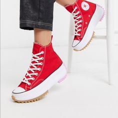 Sold Out In Stores Limited Edition Color Size 7.5 Men’s 9 Women New With Box Converse Hike Star, High Top Converse Outfits, Deku Cosplay, Converse Outfits, Converse Run Star Hike, Red Trainers, Converse Run, Women's Motorcycle Boots, Style Converse