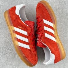 Adidas Gazelle Indoor Low Women Sportswear Shoes Red No Box Red Adidas Shoes, Adidas White Shoes, Adidas Gazelle Indoor, Women Sportswear, White Sneakers Men, Adidas Pure Boost, Adidas Sneakers Women, Sport Shoes Men, Red Sneakers