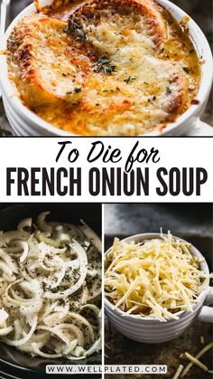 different types of french onion soup with text overlay