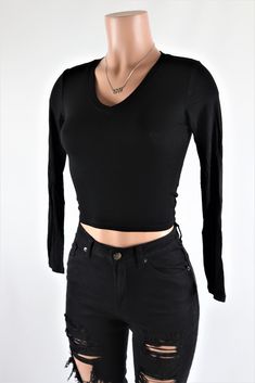 Size: S, Color: Black Instagram Clothing, V Neck Crop Top, Instagram Outfits, Neck Crop Top, Long Sleeve Crop, Clothing Boutique, Long Sleeve Crop Top, Outfits Ideas, Boutique Clothing