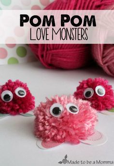 yarn balls with googly eyes and eyeballs in the shape of two pom - poms