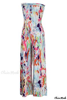 Olivia Mark - Womens Fashionable Printed Backless Strapless Jumpsuit - Ideal for Casual Events Multicolor Strapless Jumpsuits And Rompers For Spring, Spring Beach Strapless Stretch Jumpsuit, Strapless Stretch Jumpsuit For Spring Beach, Chic Multicolor Strapless Jumpsuit For Spring, Multicolor Strapless Sleeveless Jumpsuit For Spring, Fitted Multicolor Strapless Jumpsuit For Spring, Multicolor Fitted Strapless Jumpsuit For Spring, Colour Fashion, Jumpsuit Casual