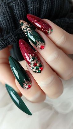 Xmas Nail Designs, Christmas Tree Nails, Christmas Gel, Christmas Nails Easy