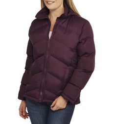 Climate Concepts Women's Chevron Quilted Jacket with Packable Hood You'll love the cold-weather comfort and versatility that this women's jacket from Climate Concepts provides. Made of soft but durable polyester, this lightweight jacket has a trendy quilted outer in a chevron pattern, along with a smooth lining. The hood helps protect you from the elements and packs completely into the collar for a clean look. There's also a full zip front closure for a secure fit, while two handy front pockets Chevron Quilt, Clean Look, Chevron Pattern, Clothes And Shoes, Quilted Jacket, Lightweight Jacket, Eggplant, Cold Weather, Women's Jacket