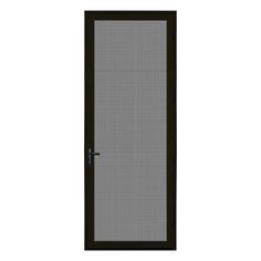 an open door with a screen on the front and side panels in dark brown, isolated against a white background