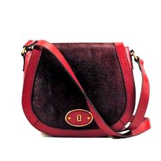 Fossil Women's Leather Vintage Reissue Crossbody Shoulder Bag Formal Saddle Bag With Leather Trim, Formal Saddle Shoulder Bag With Leather Trim, Formal Leather Trim Saddle Shoulder Bag, Formal Saddle Bag With Leather Trim Satchel Shape, Leather Crossbody Flap Bag With Leather Trim, Formal Leather Saddle Bag With Leather Trim, Formal Bags With Leather Trim And Flap, Formal Flap Bags With Leather Trim, Red Leather Bags With Leather Trim