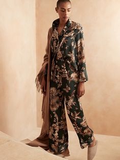 Long-Sleeve Satin Pajama Set | Banana Republic Silk Sleepwear For Pajama Party, Silk Sleepwear For Loungewear In Relaxed Fit, Silk Sleepwear Relaxed Fit For Loungewear, Elegant Fall Sleepwear, Spring Silk Sleepwear With Relaxed Fit, Spring Silk Sleepwear In Relaxed Fit, Elegant Fall Sleepwear For Loungewear, Elegant Fall Sleepwear For Lounging, Silk Sleepwear For Spring Lounging