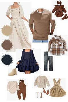 a collage of clothing and accessories including shoes, sweaters, pants, boots