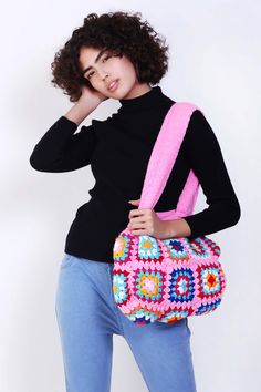 Women's Crochet Shoulder HandBags Handmade Tote Bag Crossbody Woven Granny Square Handbag Purse:•Versatile for various seasons.•Customizable in size and design.•Vintage or boho fashion accessory.•Crocheted bag with colorful squares. Everyday Pink Bags With Granny Square Detail, Multicolor Granny Square Travel Bag, Sleep Wear For Women, Multicolor Granny Square Bag For Festival, Multicolor Granny Square Crochet Bag, Multicolor Retro Crochet Bag With Granny Square, Granny Square Handbag, Square Handbag, Handbags Handmade