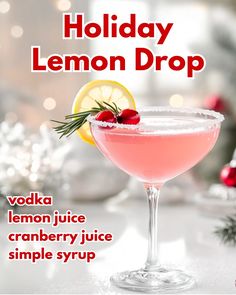 a holiday lemon drop cocktail with cranberry juice