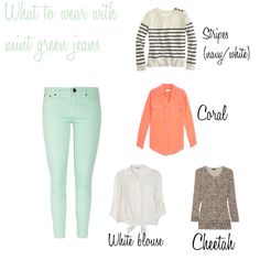 What to wear with mint green jeans by stylelover10 on Polyvore featuring polyvore, fashion, style, J.Crew, Equipment and Miss Selfridge Spring Lifestyle, Amy Jackson, Green Jeans