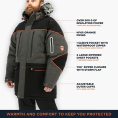 The PolarForce Insulated Parka for Men with Detachable Hood is exactly what you need to work in extreme winter climates. Whether you're outdoors in negative temperatures or dealing with industrial freezer machines, this jacket can provide you with protection and warmth in any frigid environment. The 500 g of insulation power keeps you warm in any weather, while the detachable hood (with removable fur trim) keeps your headspace comfortable. This winter jacket for men fits a range of sizes, from s Small Tools, Parka Style, Mens Parka, Winter Jacket Men, Snow And Ice, Men Fits, Detachable Hood, Big & Tall, Men Winter