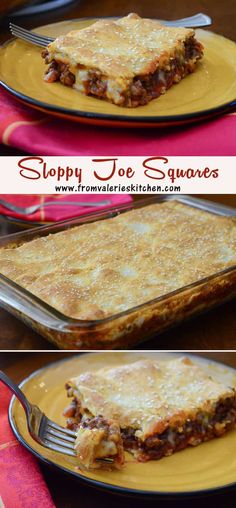 two pictures show the steps to make stuffed taco squares