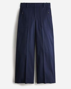 J.Crew: Sydney Wide-leg Pant In Bi-stretch Cotton Blend For Women Extra Petite, Office Pants, Business Casual Work, Outfits Petite, Breastfeeding And Pumping, Blue Pants, Navy Pants, Work Casual, Sweater Jacket