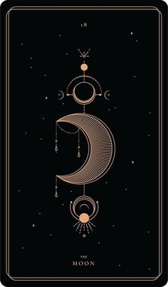 the moon tarot card in gold and black