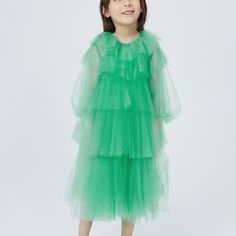 Look: Your Little Princess Will Stand Out In This Formal And Fun Party Dress. Layered And Tiered Through The Body And Sleeves. Wear With The Available Matching Cami For A No-Brainer Pulled Together Look. Crew Style Neck. Button/Keyhole Closure. Fabric: Soft To The Touch Fit: Classic Style/Occasion: Evening Wear Garment Care: Hand Wash Fabric Content: 100% Polyester Color: Green Summer Long Sleeve Tulle Tutu Dress, Playful Ruffled Princess Dress For Dress-up, Playful Ruffle Princess Dress For Dress-up, Summer Ruffled Tutu Dress For Play, Summer Tutu Dress With Ruffles For Play, Summer Play Tutu Dress With Ruffles, Green Ruffled Tulle Dress, Green Tulle Dresses With Ruffles, Summer Princess Ruffle Dress