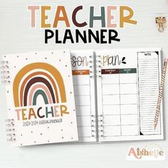 the teacher planner is open and ready to be used