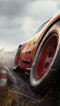 the cars are racing in an animated video game, and they appear to be coming out of their tires