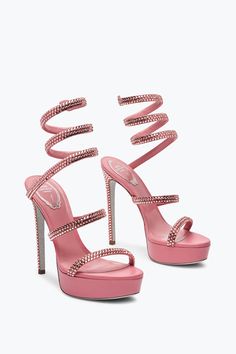 Cleo Barbie Pink Platform Sandal With Crystals 130 Crystal High Heels, Pink Platform Sandals, Heels Designer, Silver Platforms, Pink Platform, Jeweled Shoes, Fashion Shoes Heels, Pink Platforms, Stylish Heels