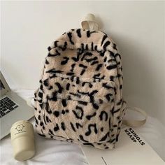 UAKISS - Personality Fashion Leopard Fluffy Rucksack Y2k Preppy Casual Harajuku Backpack High-capacity Vintage Grunge Students Schoolbags Size:28.5*37.5*12CM "Size mearsured by ourselves, sometimes has some errors, but always within 3cm." Casual Backpack With Animal Design, Casual Winter Backpack, Harajuku Backpack, Casual Harajuku, School Pencil Case, Y2k Preppy, White Leopard, Preppy Casual, Vintage Grunge