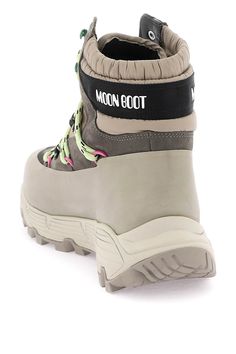 Moon Boot Tech Hiker hiking boots with water-repellent suede and nubuck leather upper and rubber coating at base. Trekking laces, enameled eyelets, nylon stretch ankle featuring grosgrain logo band. Quilted tongue, fabric lining, Vibram sole. Size Info IT Color Detail Beige Made In Romania Material 33%leather 33%PL 26%EL 8%PU Season One fall Season Two winter Product shoes Brand Moon Boot Size And Fit Heel Height = 4 cm Moon Boot, Moon Boots, Travel Tote, Nubuck Leather, Shoe Brands, Outdoors Adventure, Trekking, Water Repellent, Hiking Boots