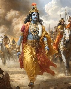 there are many men riding horses in the desert with one man dressed as lord rama