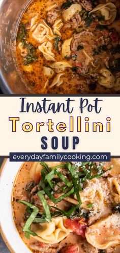 instant pot tortellini soup in a white bowl