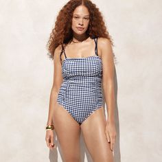 J.Crew: Ruched Tie-shoulder One-piece Swimsuit In Gingham For Women Gingham Swimwear With Adjustable Straps For Poolside, Poolside Gingham Swimwear With Adjustable Straps, Vacation Gingham Swimwear With Adjustable Straps, Summer Gingham One-piece Swimwear, One-piece Gingham Swimwear For Summer, Long Torso, Online Purchase, Womens Swimwear, One Piece Swimsuit