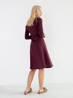 "CLAUDIA is a long sleeve true wrap closure linen wrap dress. DETAILS - True wrap closure - Long sleeves - Knee length - 100% lightweight European linen fabric - Cut and sewn to order just for you in our studio COLOR - Eggplant, you can also choose other colors above - Fabric samples are available here https://www.etsy.com/listing/586569696/linen-fabric-samples SIZING & FIT - Model is 5'8\" / 173cm and wearing a size XS CARE FOR LINEN - Machine wash up to 30ºC/86ºF gentle cycle - Lay flat to Summer Work Dress, Linen Slip Dress, Wrap Dress Long Sleeve, Wide Leg Linen Trousers, Wrap Dress Long, Linen Wrap Dress, Strappy Midi Dress, Studio Color, Summer Linen Dresses