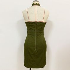 Short dress Chained-Dress-Pisani Maura-Pisani Maura Backless Halter Dress, Short Sweater Dress, Standing Collar, Evening Party Dress, Solid Dress, Sleeveless Mini Dress, Short Skirt, Green Cotton, Types Of Collars