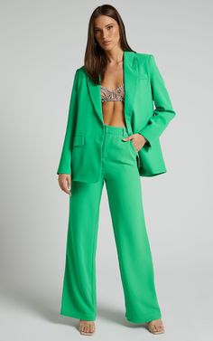 Bonnie Pants - High Waisted Tailored Wide Leg Pants in Green | Showpo USA Smart Pants, Work Pants Women, Perfect Office, Pants Green, Oversized Blazer, Weekend Wear, Party Tops, Fashion Face, Work Pants