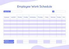 an employee work schedule is shown in the form of a blank sheet for employees to use