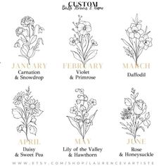 an image of flowers that are labeled in the names of each flower and their meanings