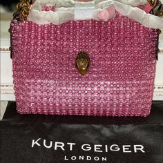 This Bag Is Brand New Dimensions: 10"W X 6 1/2"H X 1 1/2"D Material Is Plastic/Leather Comes With A Kurt Geiger Dust Bag Designer Bags With Pearl Handle In Rectangular Shape, Designer Rectangular Bags With Pearl Handle, Designer Bags With Pearl Handle, Designer Embellished Bags For Shopping, Luxury Beaded Shoulder Bag, Luxury Embellished Shoulder Bag For Shopping, Designer Pink Embellished Bags, Luxury Embellished Pink Bag, Luxury Pink Embellished Bag