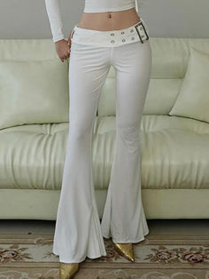 ⚡Buy 2024 Solid Buckle Detail Flare Leg Pants White S under $31.00 in Pants at AnotherChill.com Online. Style: Casual/Street/Punk/Vintage/Y2K/Hip Pop/Preppy. Fabric Content: Polyester. Fit Type: Slim Fit. High Quality Material: Made from durable and high quality polyester, these pants are designed to withstand regular wear and tear, ensuring they remain in excellent condition for a long time.. Slim Fit Design: The slim fit design of these pants provides a flattering silhouette that enhances your Fitted White Pants For Fall, White High-waisted Bottoms For Fall, White Cargo Pants For Fall, White Stretch Bottoms For Fall, Stretch White Bottoms For Fall, White Fitted Bottoms For Fall, White Full-length Pants For Fall, White Full Length Pants For Fall, White Full Length Fall Pants