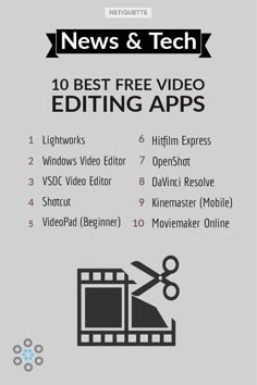 Infographic with a list of the best free video editing software. Video Editing Apps Free, Vlog Video Editing Apps, Free Video Editing Website, Best Free Video Editing Software, Free Youtube Editing Apps, Free Video Editor, Best Video Making Apps, Free Editing Websites, Best Video Editing Apps For Laptop