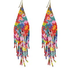 pair of multicolored beaded earrings on white background