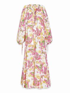 Calista Printed Crepe de Chine Silk Maxi Dress - Pink Butterfly - AMARIS Silk Maxi, Caftan Dress, Silk Maxi Dress, Pink Maxi Dress, Pink Butterfly, Silk Crepe, Butterfly Print, Relaxed Style, Strappy Sandals