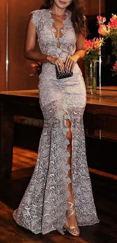 Formal Lace Gown With Mermaid Hem, Lace Mermaid Hem Wedding Gown, Lace Wedding Gown With Mermaid Hem, Lace Gown With Sweep Train For Party, Lace Mermaid Hem Evening Dress For Party, Lace Mermaid Hem Party Gown, White Full-length Party Evening Dress, Lace Maxi Length Evening Dress For Wedding, Lace Gown For Banquet